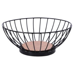 Metalen Fruitschaal 28 Cm Zwart/Hout