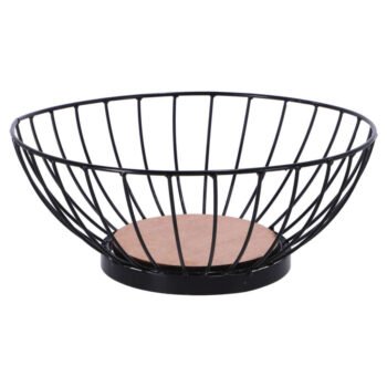 Metalen Fruitschaal 28 Cm Zwart/Hout