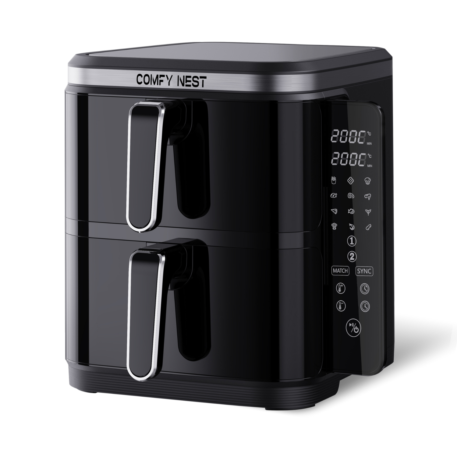 Comfy Nest CN-06177: 2800W Airfryer Met Dubbele Mand en Digitaal Opvouwbaar Zijpaneel – 11L