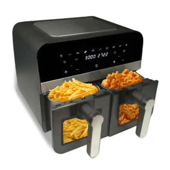 Comfy Nest CN-AFD45WB: 2400W Zwarte Digitale Airfryer met Dubbele Mand en Venster - 9L