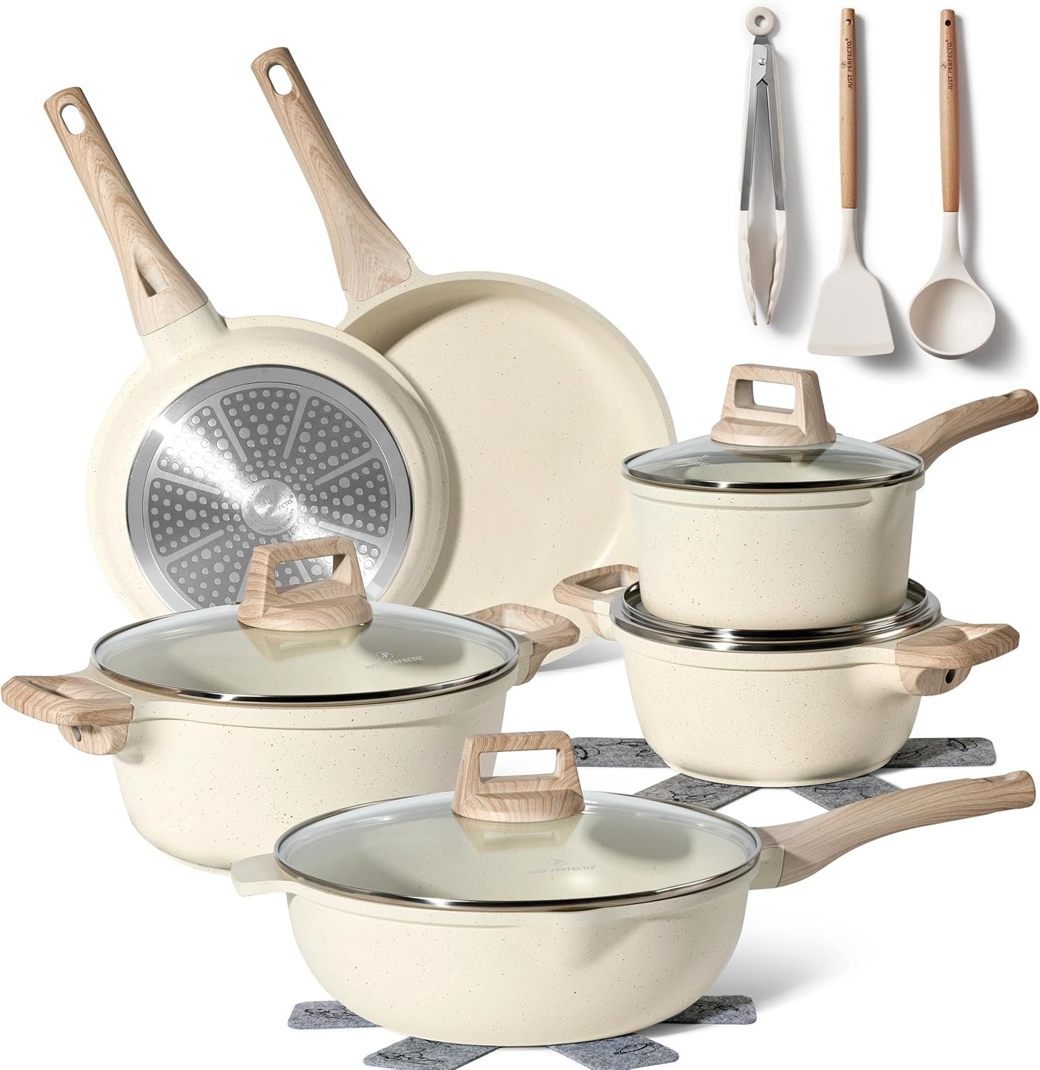 Just Perfecto JL-788: 15-delige granieten kookset – beige