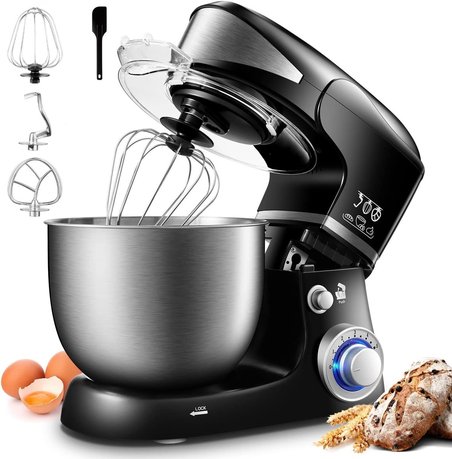 Royalty Line RL-PKM1600: 1600W 6-snelheden roestvrijstalen standmixer 6L – Zwart
