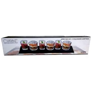Tapasplank Leisteen Met 6 Glaasjes – 42X8 Cm – Aperatief Set