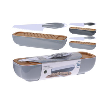 Excellent Houseware Broodtrommel + Houten Snijplank En Mes Assorti