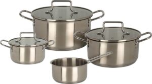 Excellent Houseware Pannenset Rvs – 4 Kookpannen + 3 Deksels