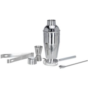 Cocktailset Rvs – 5-Delig – Cocktailshaker – Lepel – Klopper – Maatbeker – Ijstang