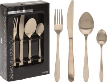 Excellent Houseware Bestekset 16 Delig - Mat Goud