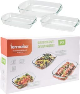 Termolex Ovenschalen Set – 3-Delig – 1.6L -2.6L – 3.6L – Glas – Vaatwasserbestendig